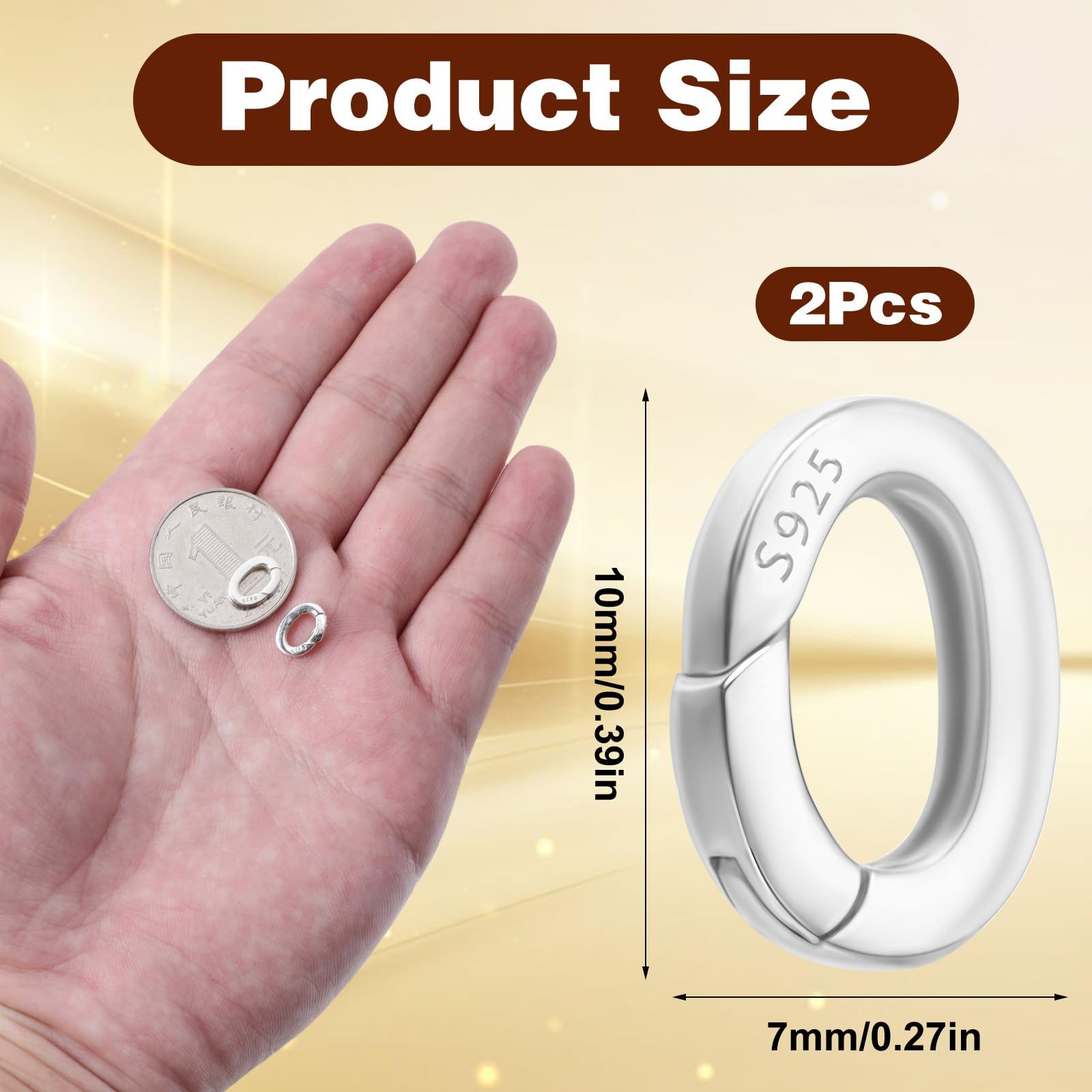 2Pcs S925 Spring Necklace Bracelet Clasps and Closures, Oval Sterling Silver Spr