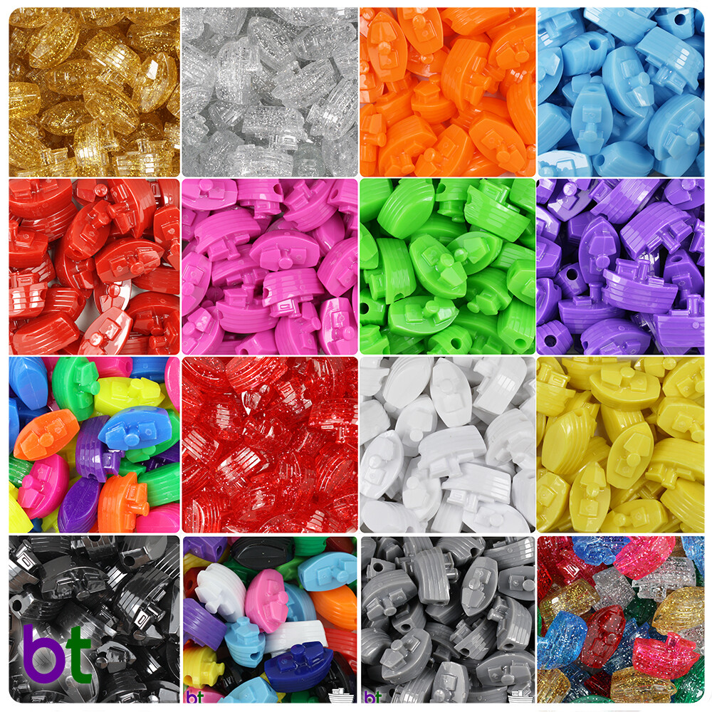 BeadTin Boat Shaped 25mm Plastic Pony Beads (24pcs) – Style choice
