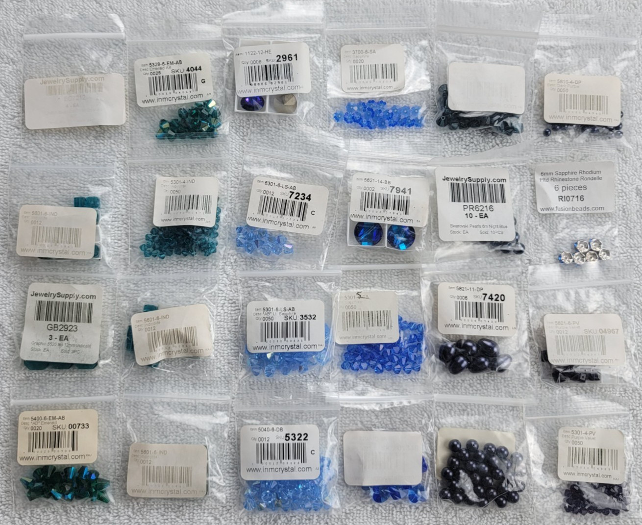 Swarovski Crystal Bead Lot Blue Sapphire AB Bicone Cube/Mixed Qty 5301 5328 5601
