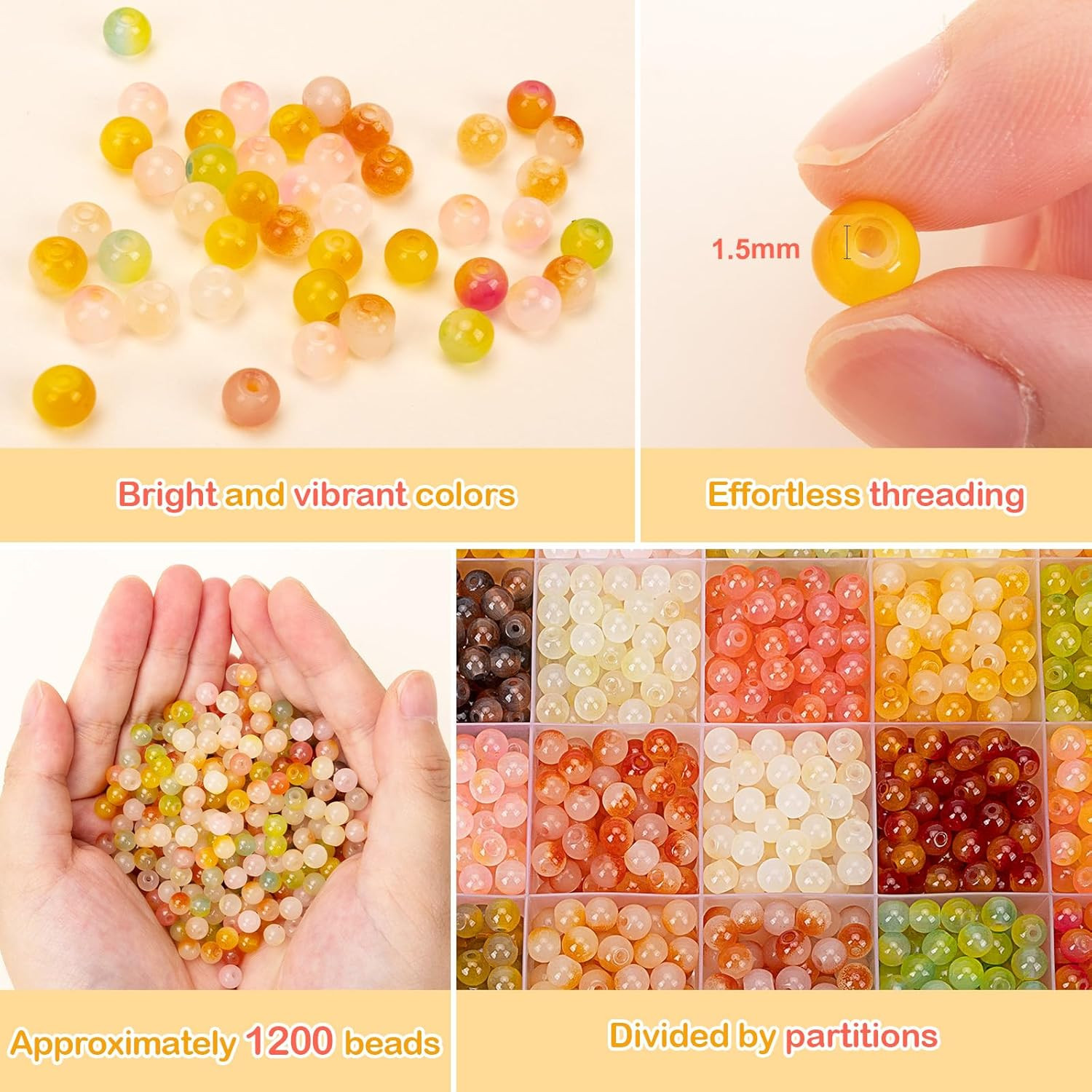about 1200+ Pcs 6Mm Glass Beads Bracelet Making Kit, 24 Assorted Yellow Bi-Color