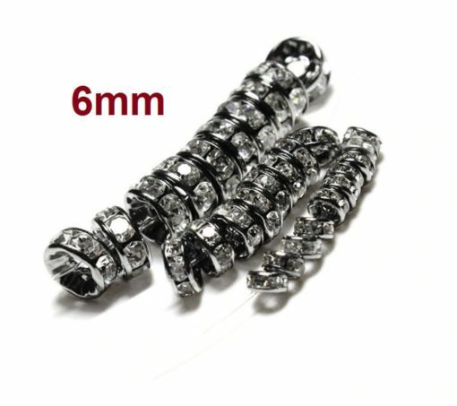 20 pcs Gunmetal Black Clear Rhinestone Rondelle Spacer Beads– 6mm x 3mm –Grade A