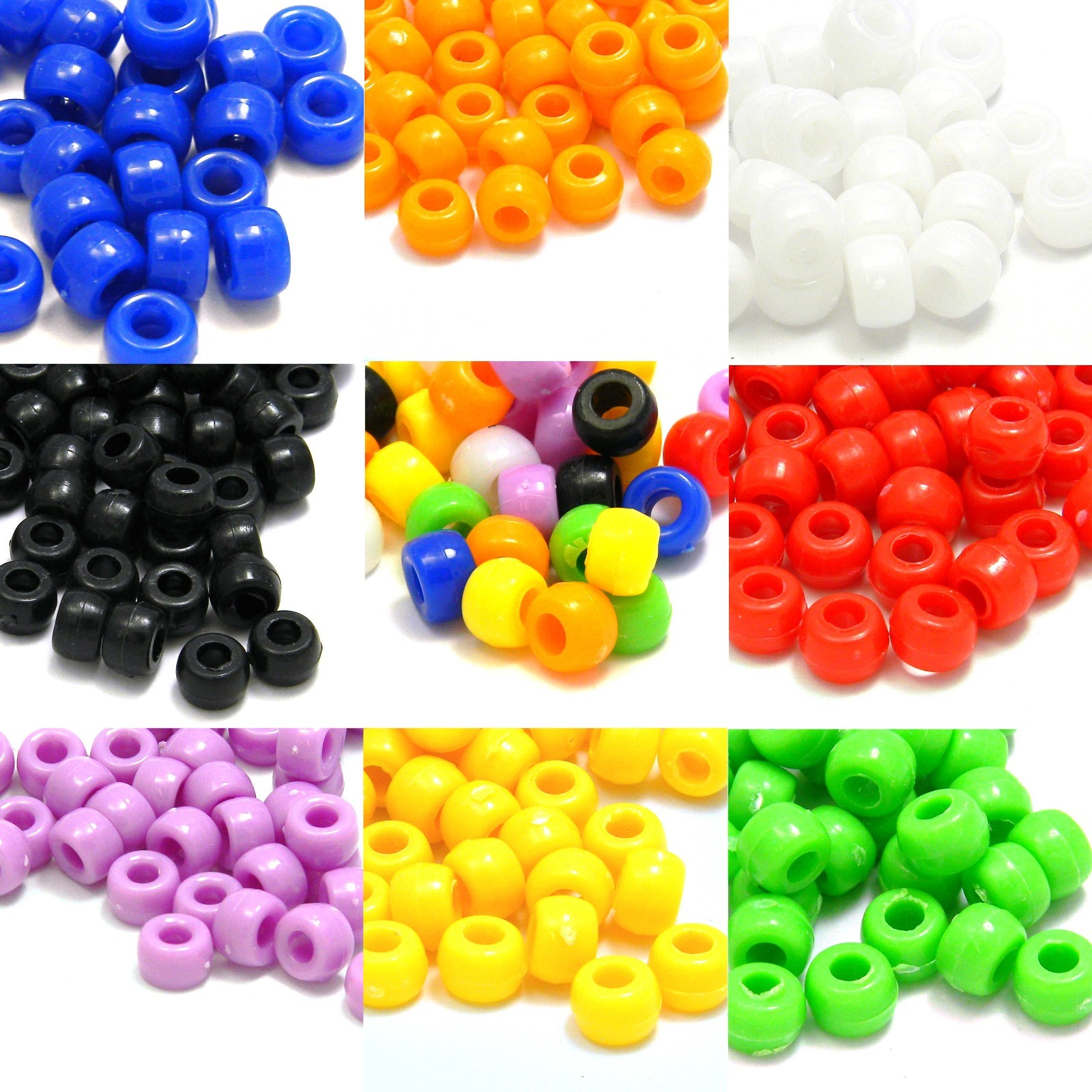 Lot of 100 Plastic Acrylic 9mm x 6mm Opaque Pony Crow Beads with Large 4mm Hole