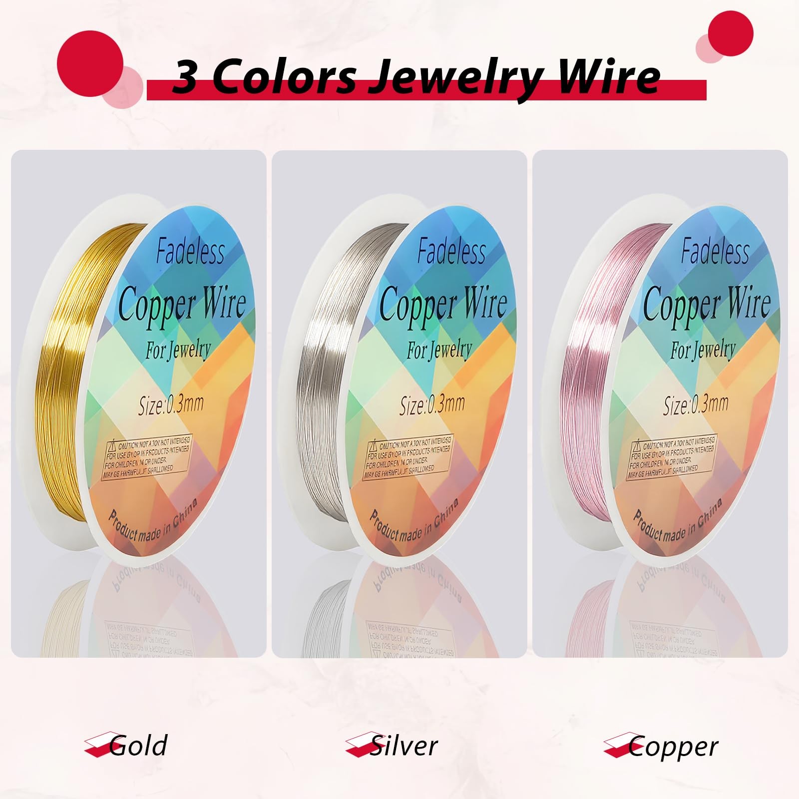 28 Gauge Copper Wire Jewelry Beading Wires, 3 Roll 0.3mm Beading Wires for Penda
