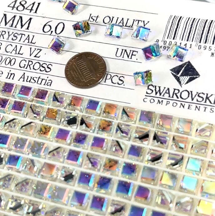 Swarovski 4841 Crystal AB CAL VZ Angled 3/4 Cube Fancy Stones 12pcs 6mm SW109