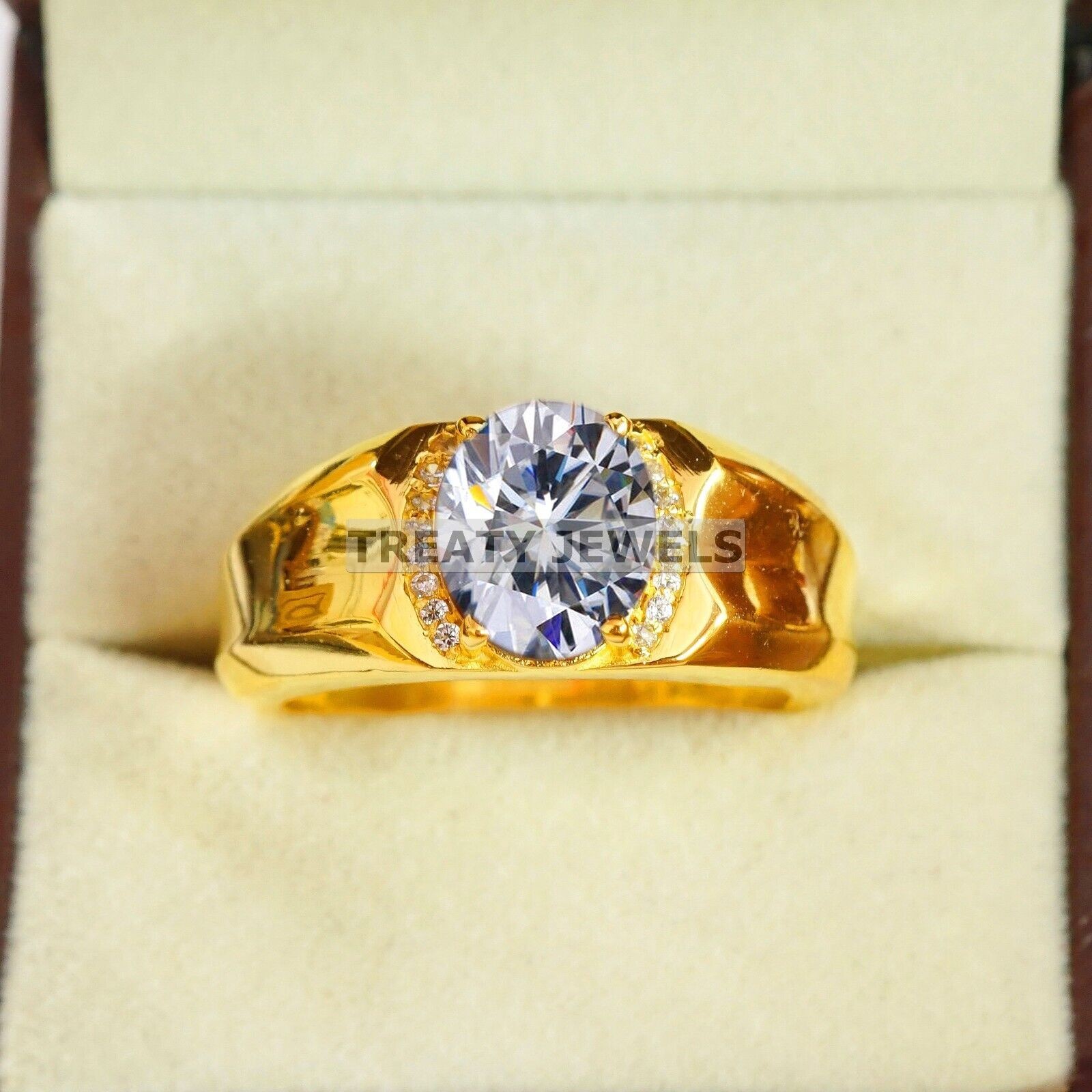 Moissanite Oval Cut With 14k Yellow Gold Ring For Men’s #B276 #