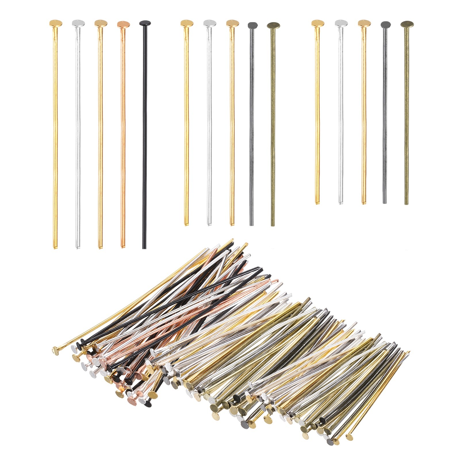 1.6/1.8/2Inch Flat Head Pins, Jewelry Making Headpins-600Pcs(Mixed Colors)