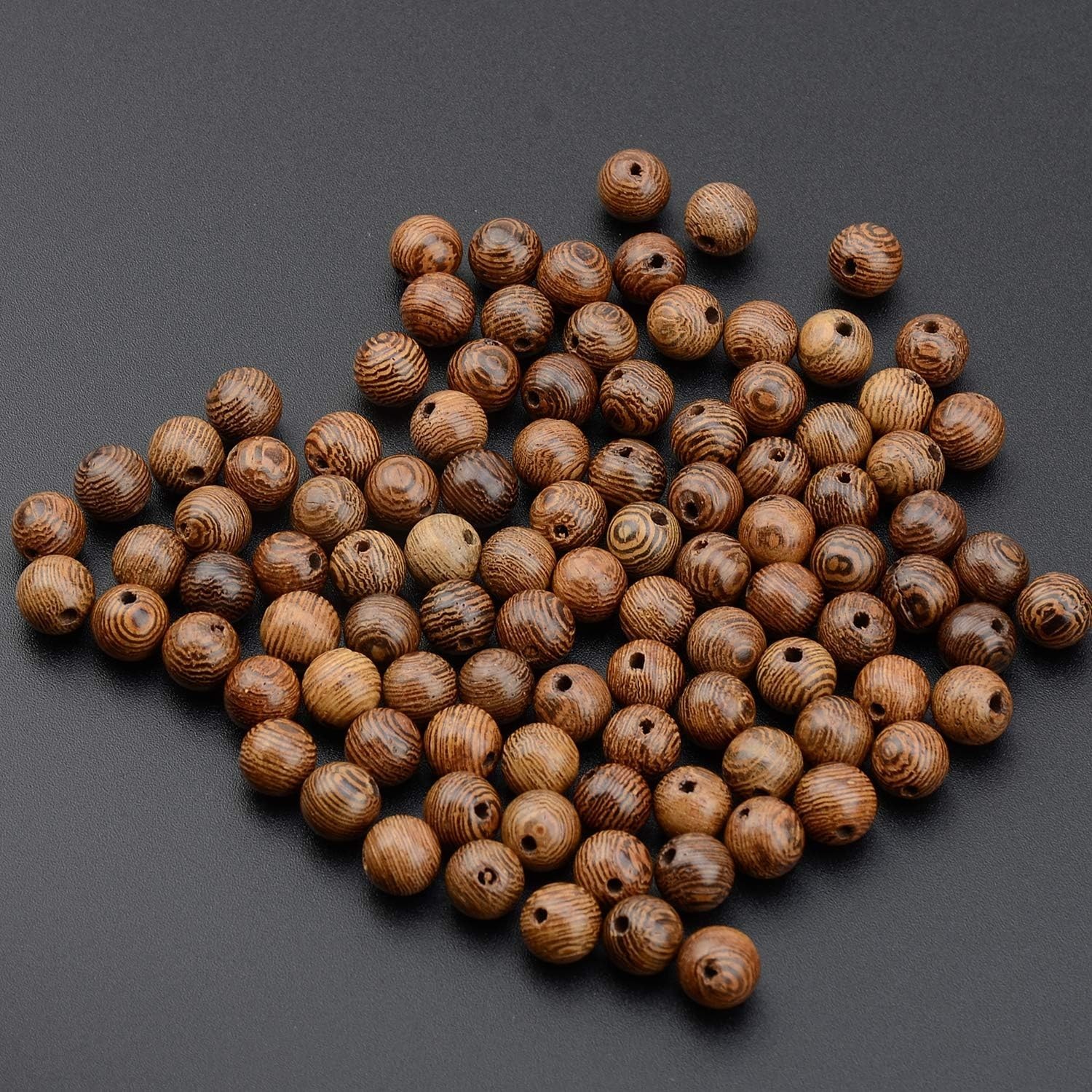 100pcs 8mm Round Natural Wood Beads with Crystal Cord for DIY Jewelry Making