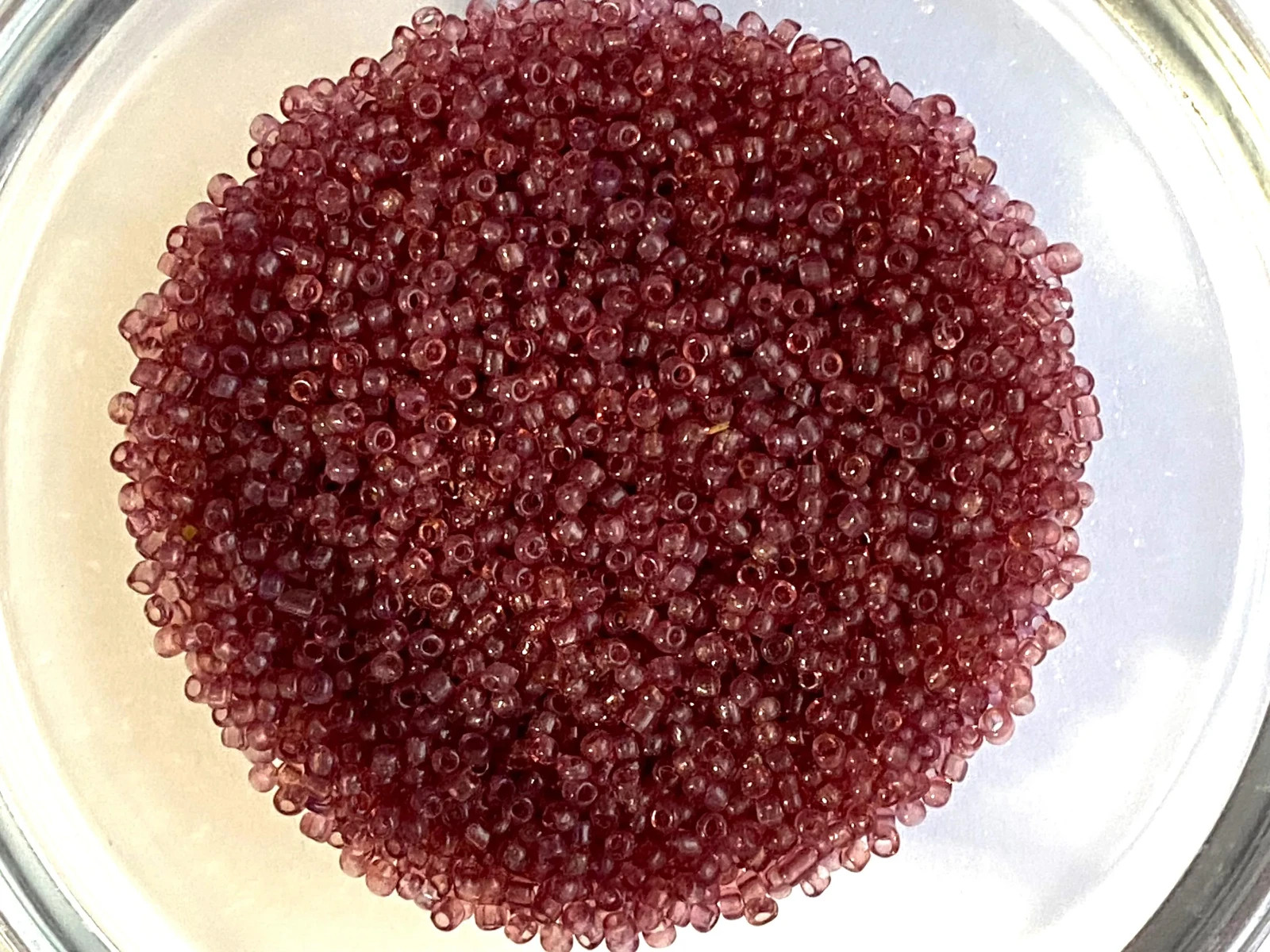 Vintage French Glass Seed Beads: Translucent Rose Berry Pink 13/0 (28g)