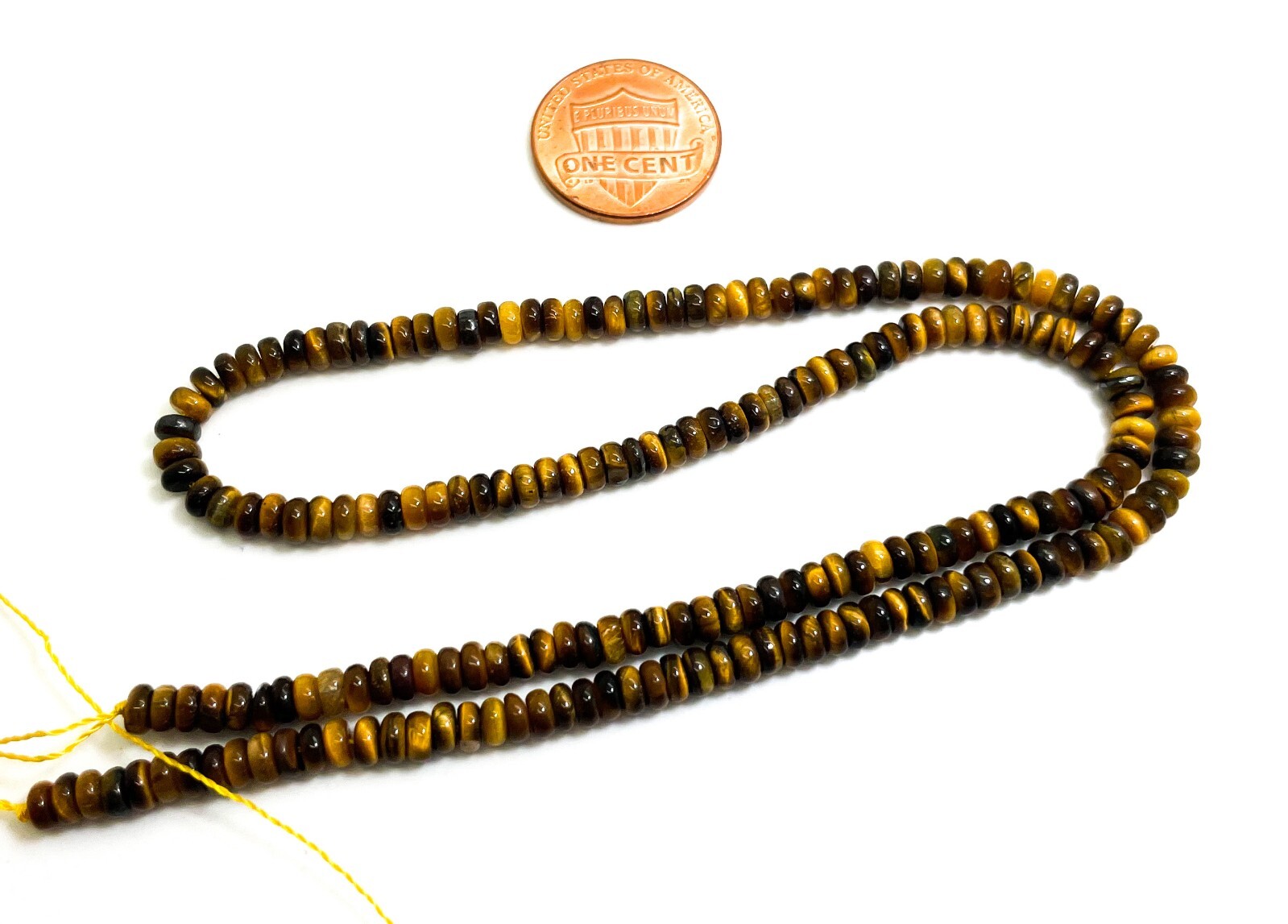 Natural Tiger’s Eye Smooth Polished Rondelle Round Flat Gemstone Beads – RD34
