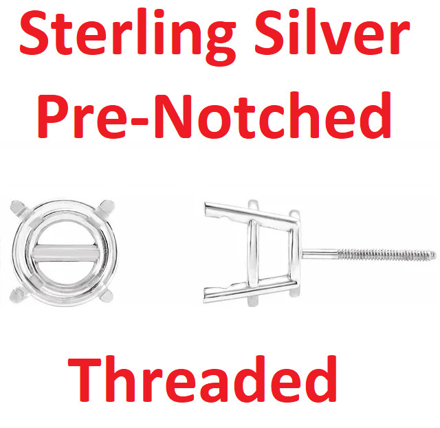 Silver Round Pre-Notched Stud Earring Basket Mounting Setting Threaded – 1 Piece