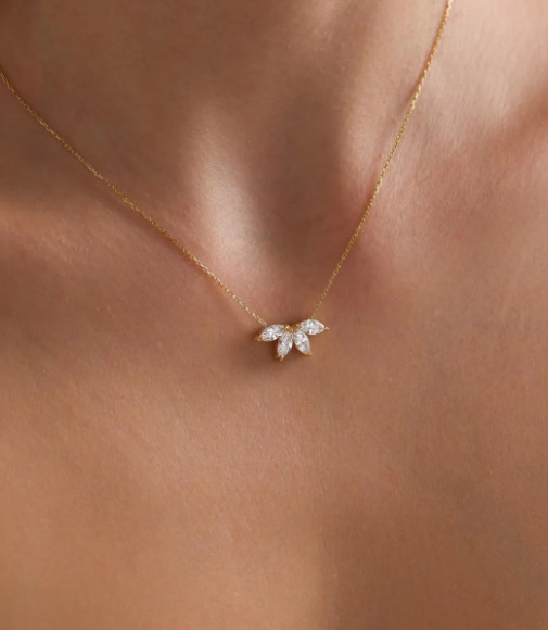 Marquise CZ Diamond Necklace Flower Petal Diamond Necklace Birthstone Necklace
