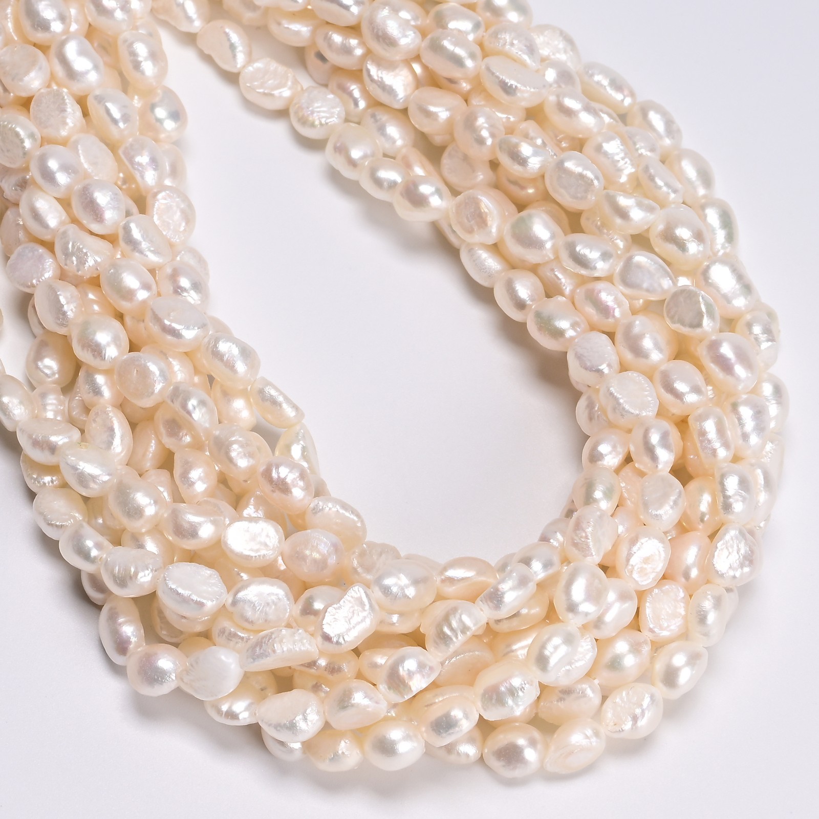 Natural White Fresh Water Pearl Side Drill Nugget Beads 7x10mm 14.5” Strand