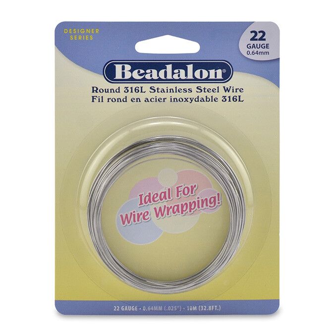 Beadalon® 316L Stainless Steel Wrapping Wire, Round, Choose Gauge and Length