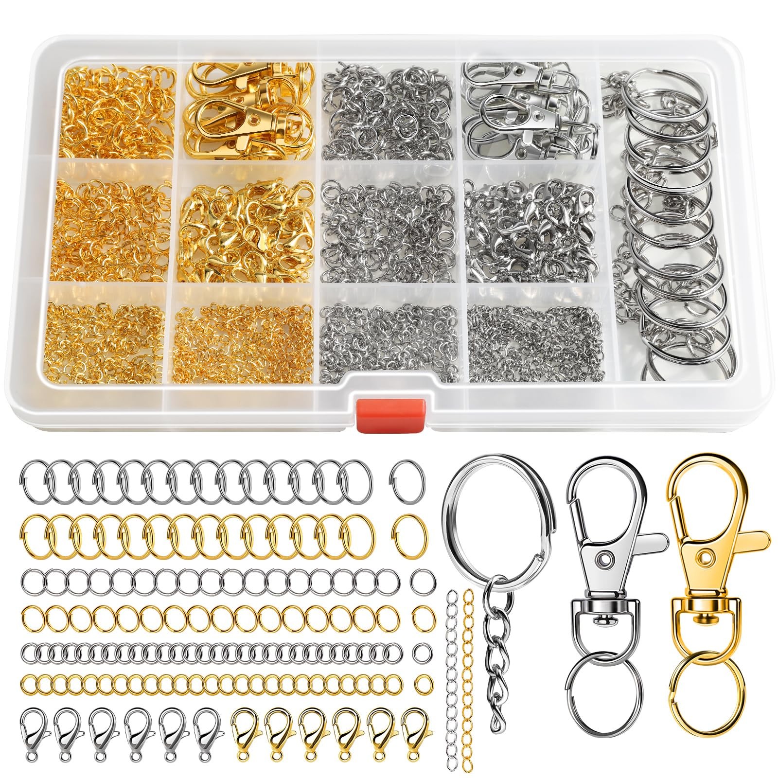 LEOBRO 968pcs Keychain Making Kit, Clip and A Size, Gold & Silver