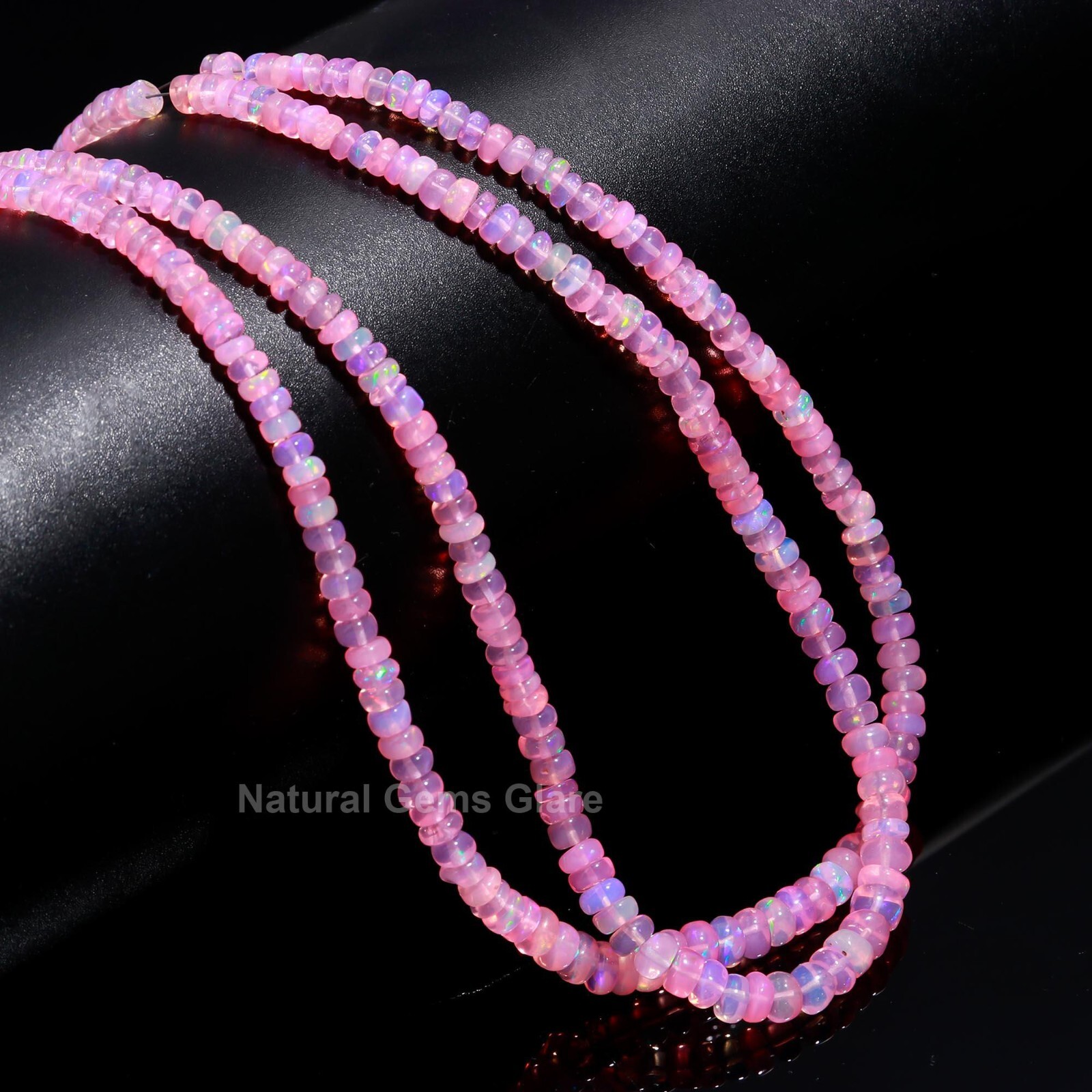 Pink Ethiopian Opal Smooth Rondelle Beads Fire Pink Opal Rondelle Beads