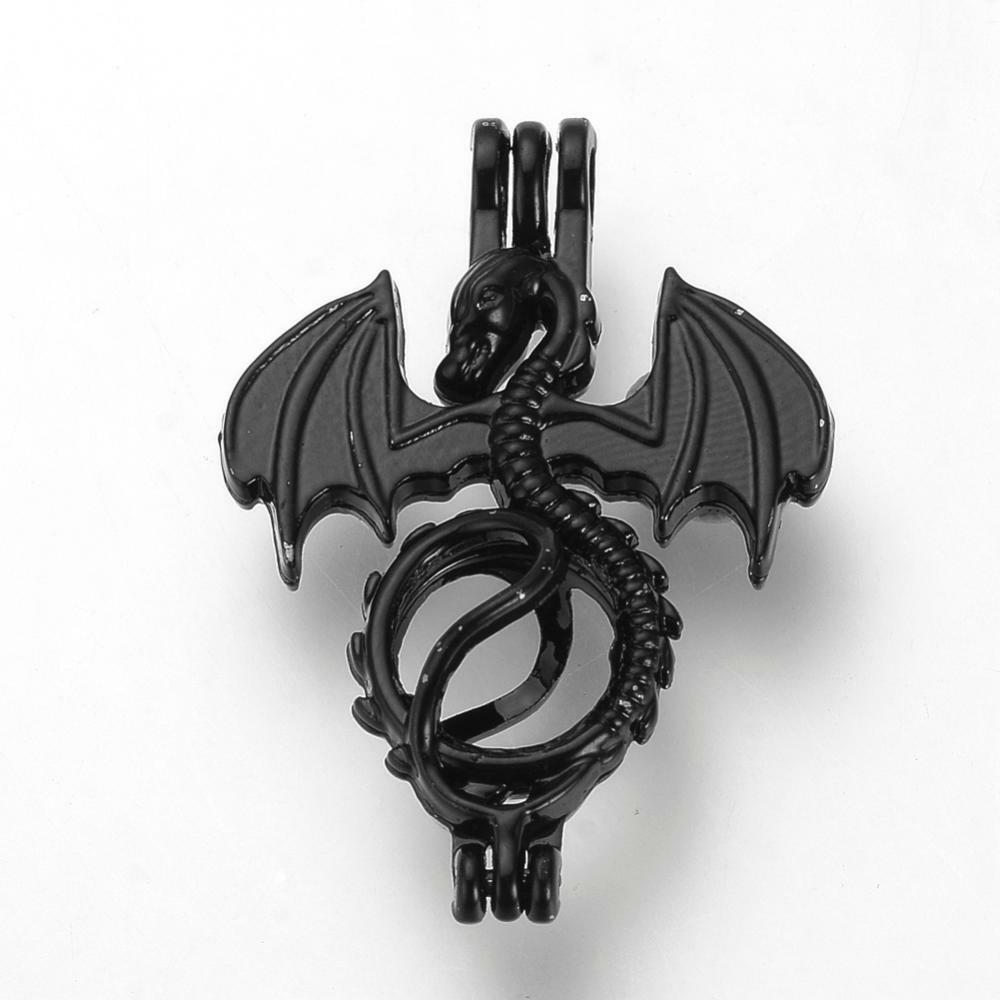 Dragon Locket Black Filigree Pearl Cage Oil Diffuser Aromatherapy Pendant