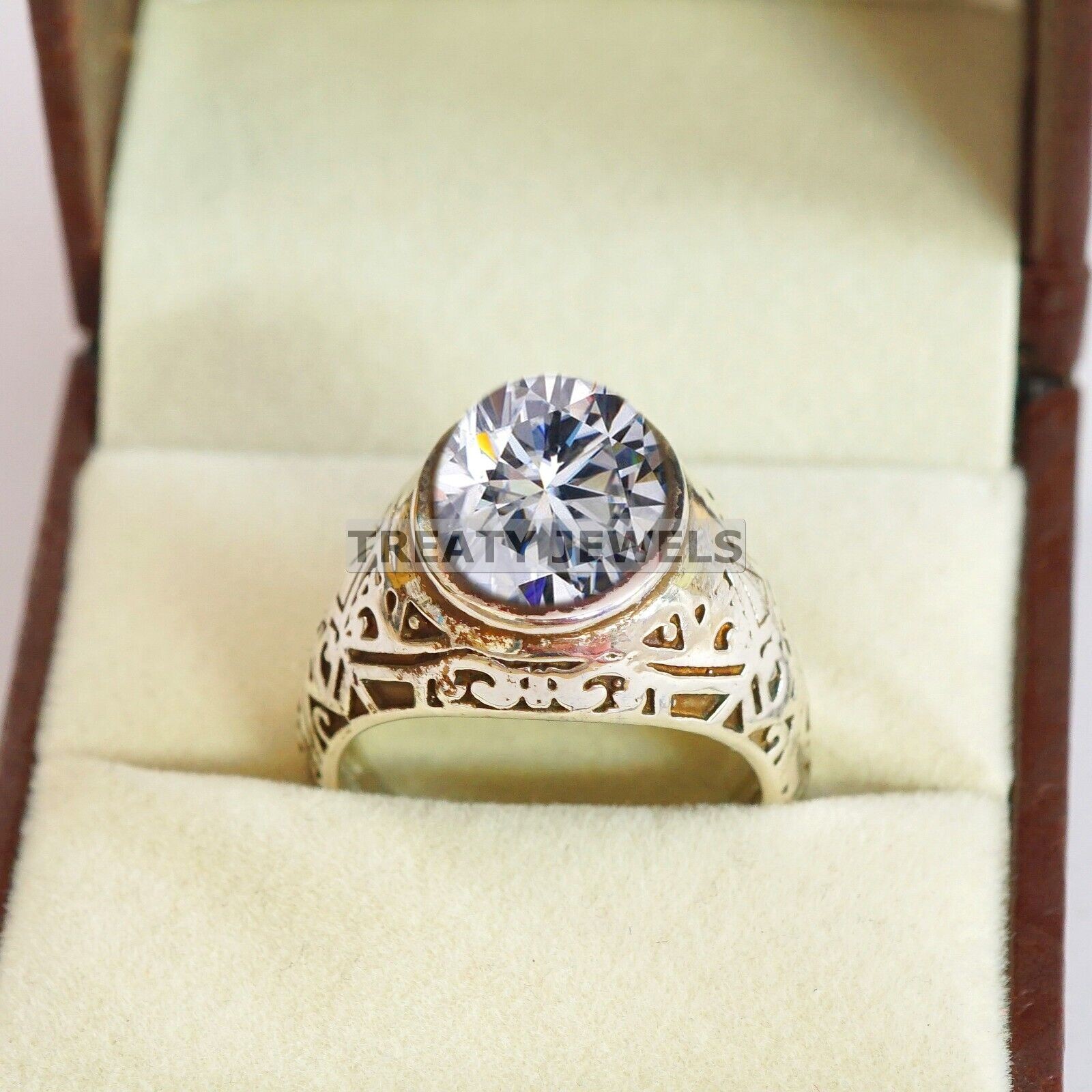 Moissanite Oval Cut Gemstone With Solid 14K White Gold Ring For Men’s #B275 #