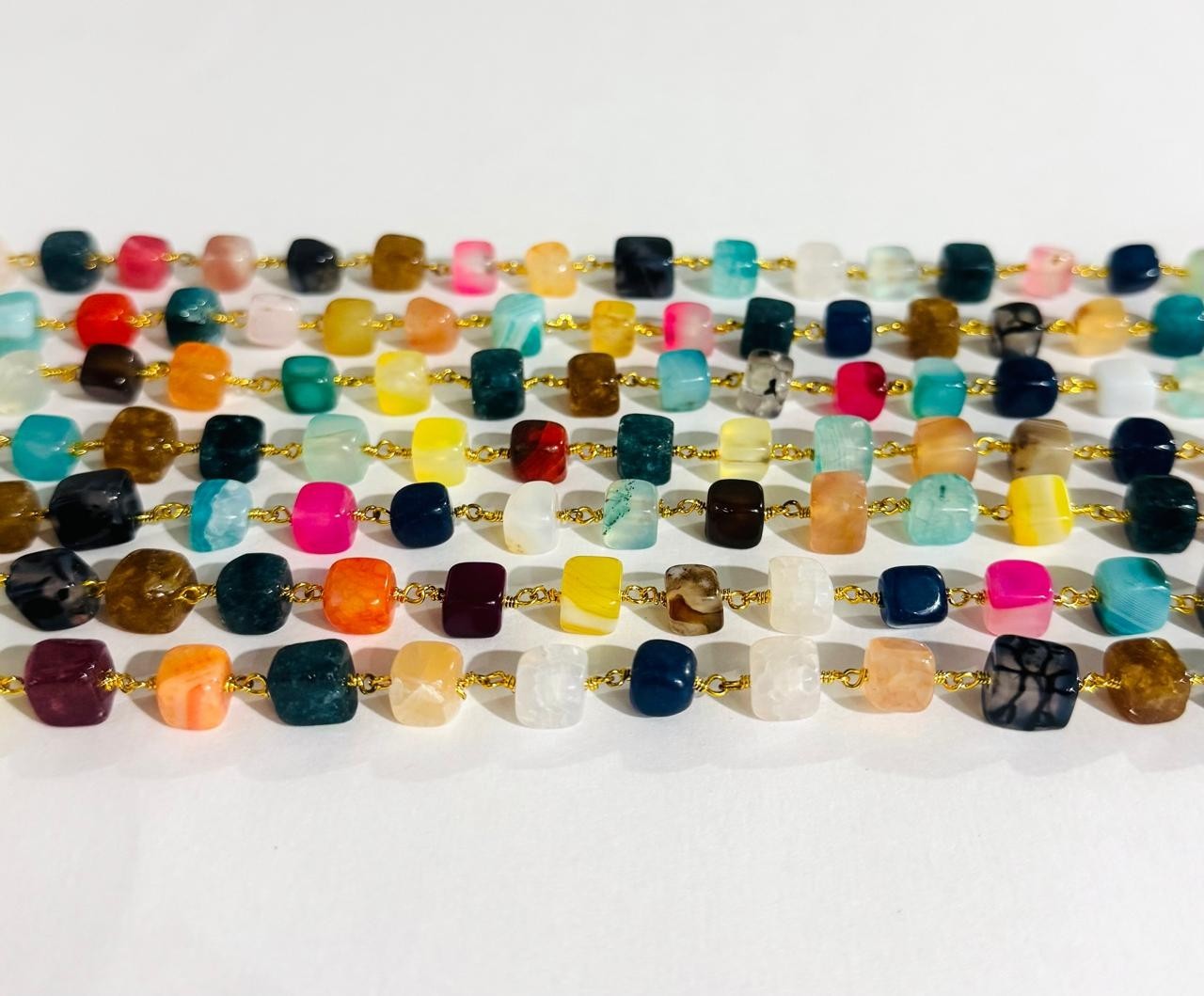 Multi-Color Cube Beads Rosary Chain Gold Plated DIY Jewelry Making Beaded Chain
