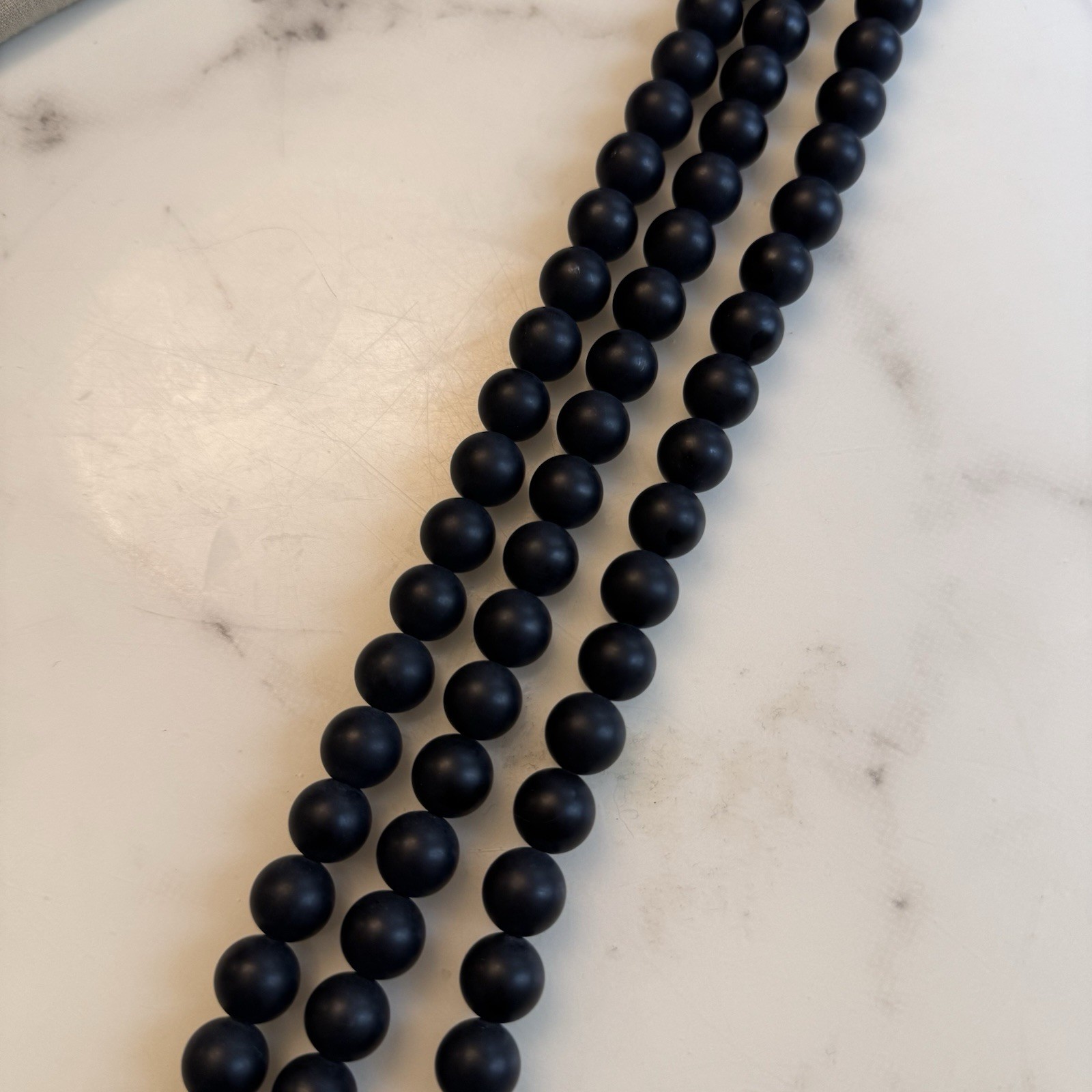Lot of 3 Matte Black Onyx Stone Bead Strands 12mm Heavy Natural Stone