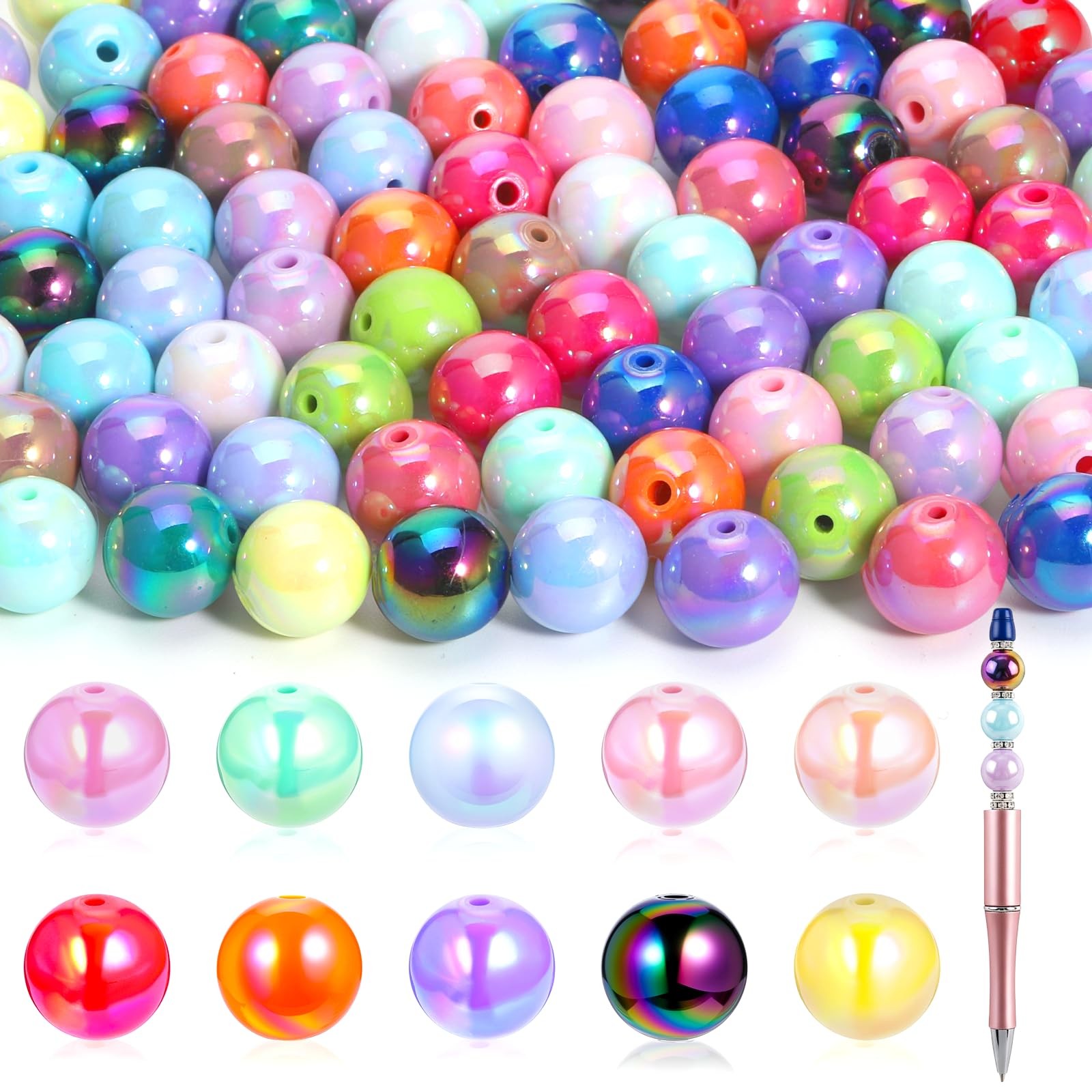 100 Pcs Beads for Pens 14mm Color Acrylic Beads Focal Rainbow Acrylic Bead Cu…