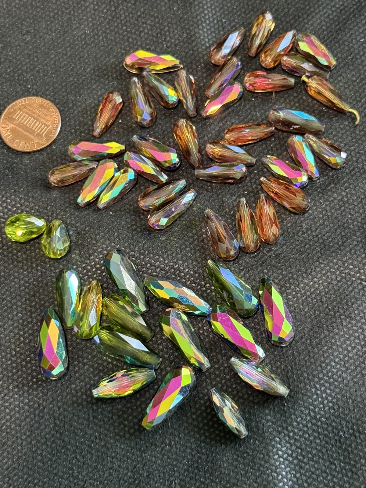 58 Iridescent Vintage Swarovski Crystal Assorted Faceted Beads (green, topaz)