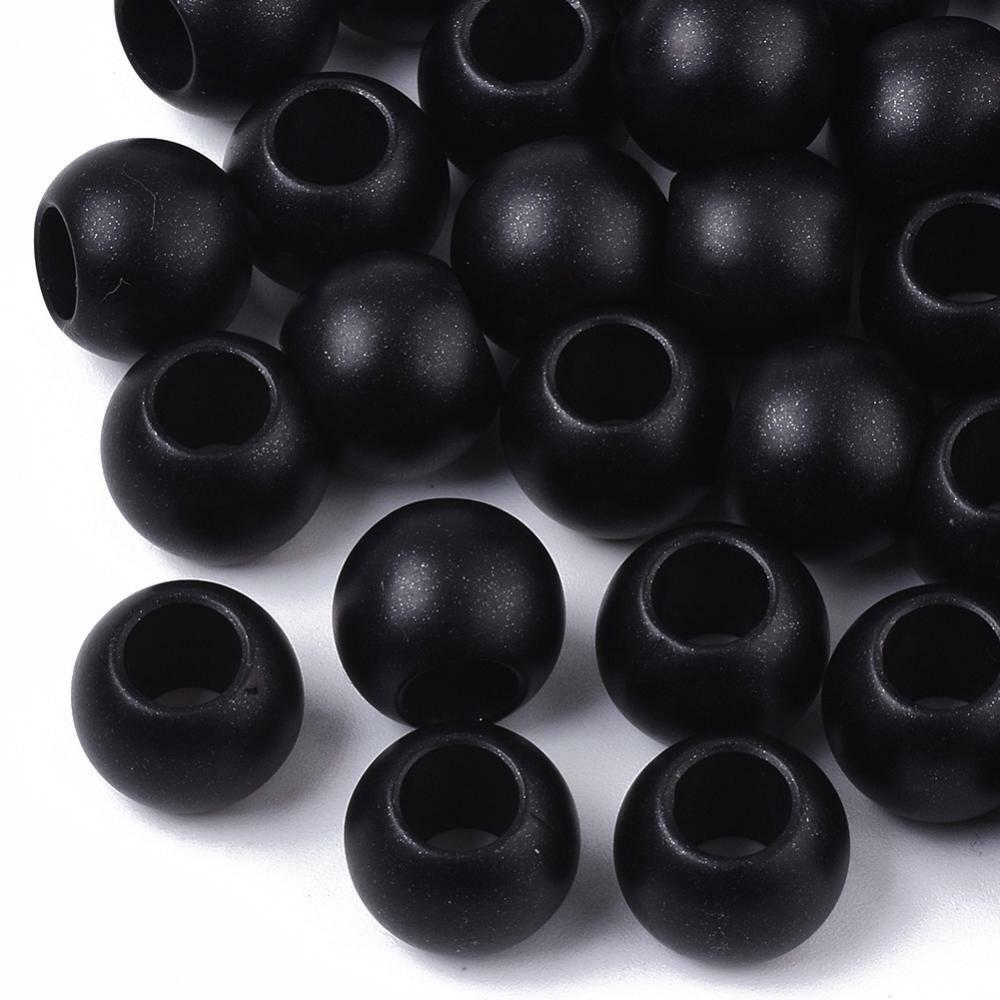75 pcs Black Matte Acrylic Smooth Ball Spacer Beads – 12mm – Large Hole: 6mm