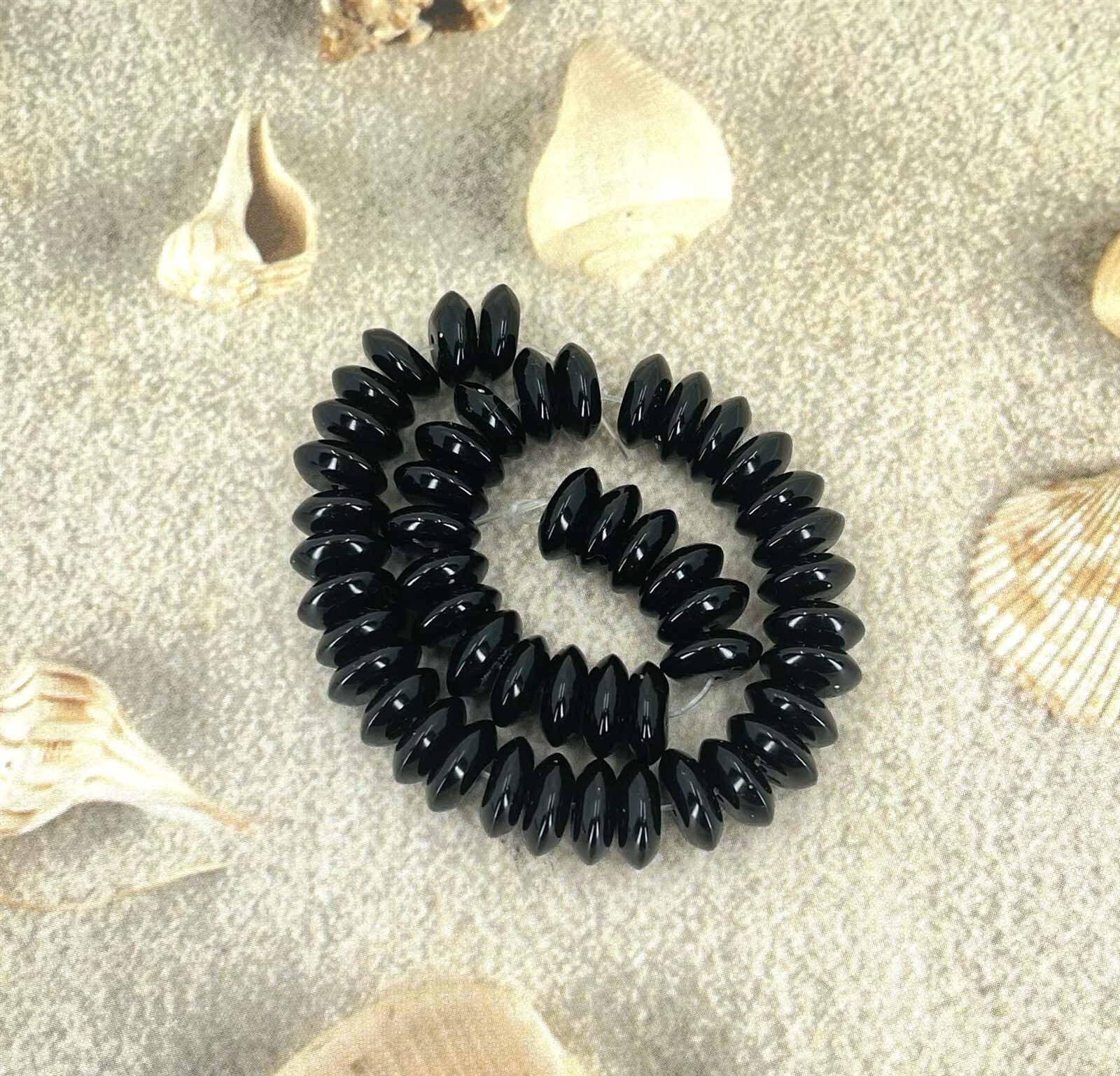 10x4mm Natural Black Onyx Abacus Rondelle Beads (50pcs)