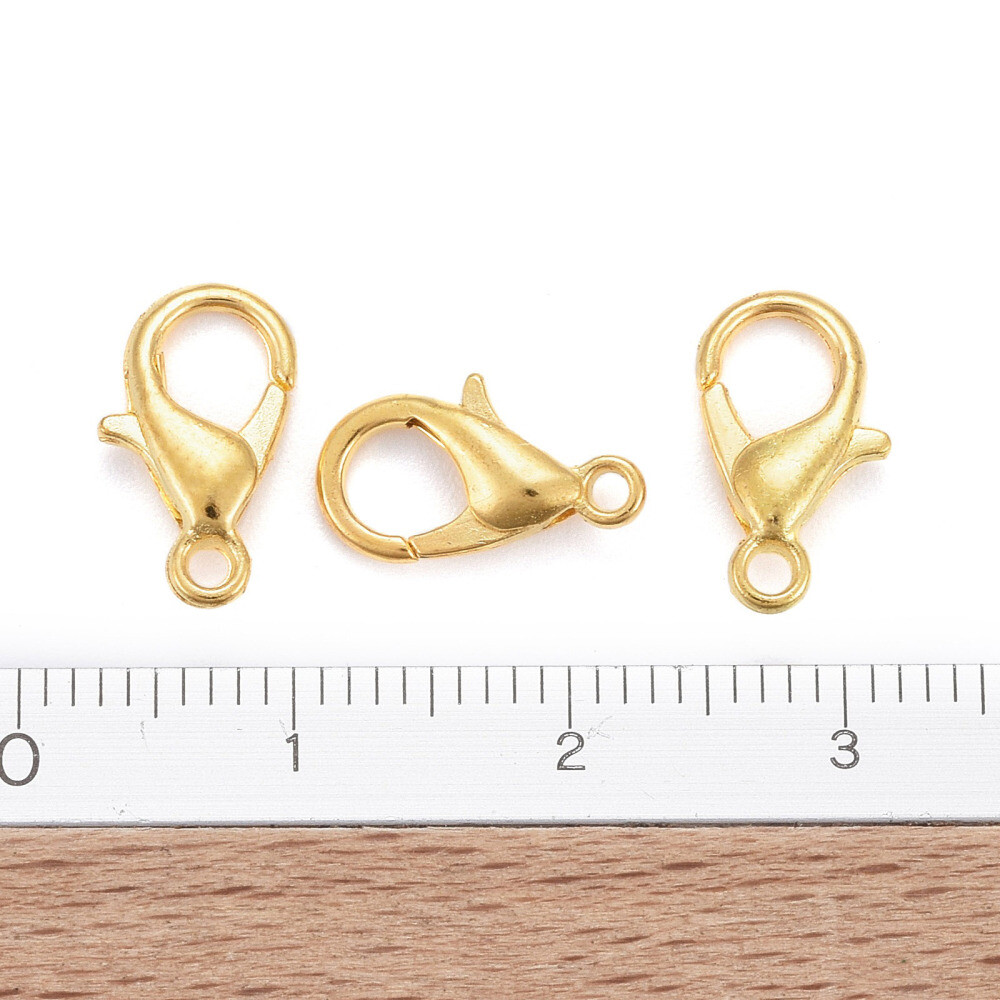 10 Lobster Clasps Shiny GoldTone for Bracelets Necklaces Parrot Findings 12mm