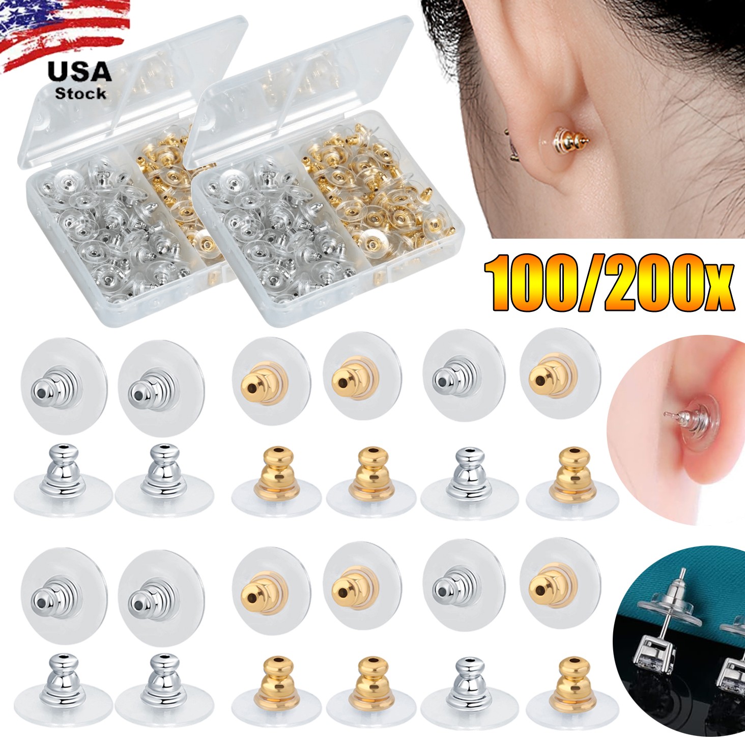 100/200*Earring Backs for Droopy Ears Backs Replacements for Heavy Bullet Clutch