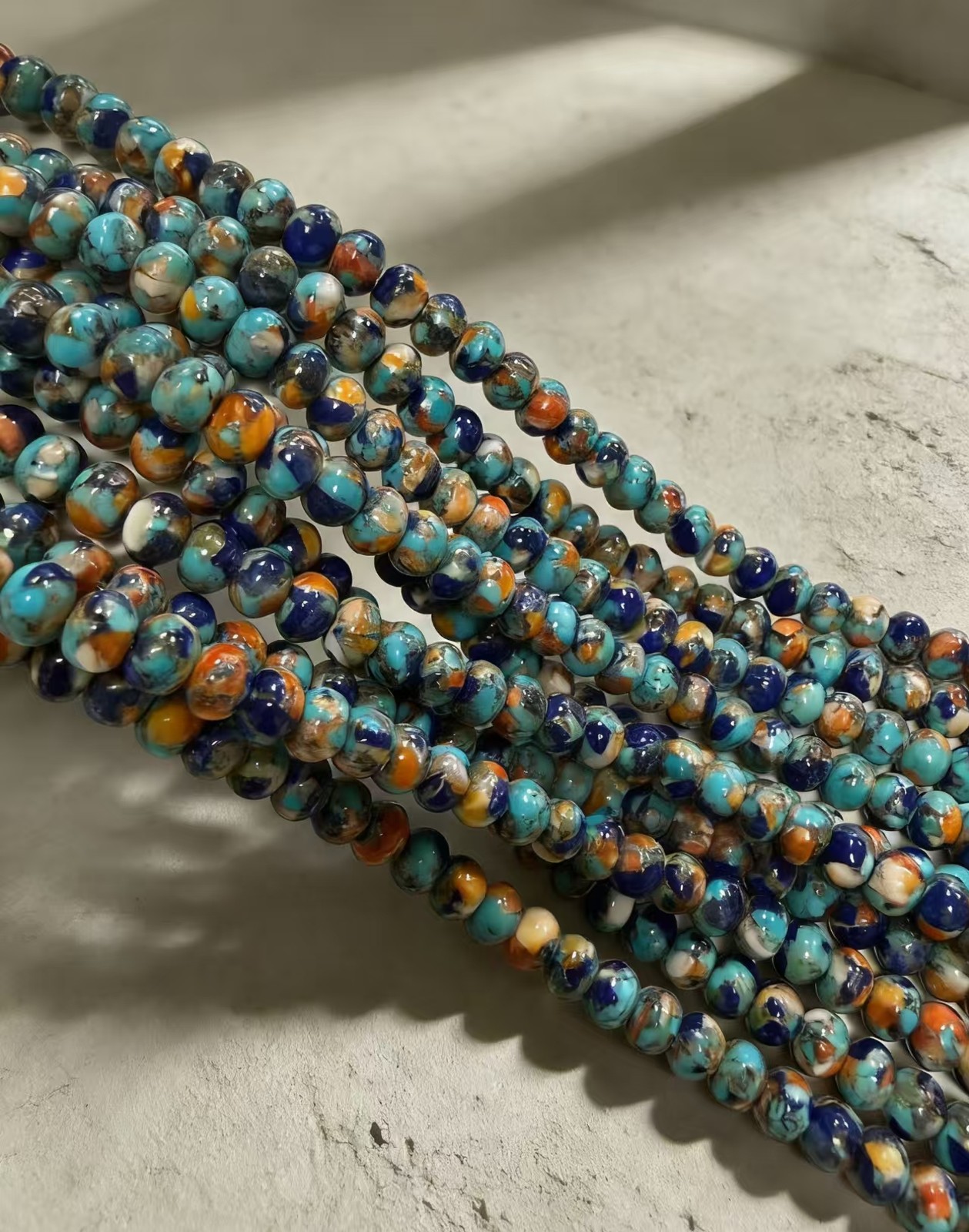 Spiny Oyster Lapis Mohave Copper Turquoise Smooth Rondelle Beads 6x8mm 16” strd