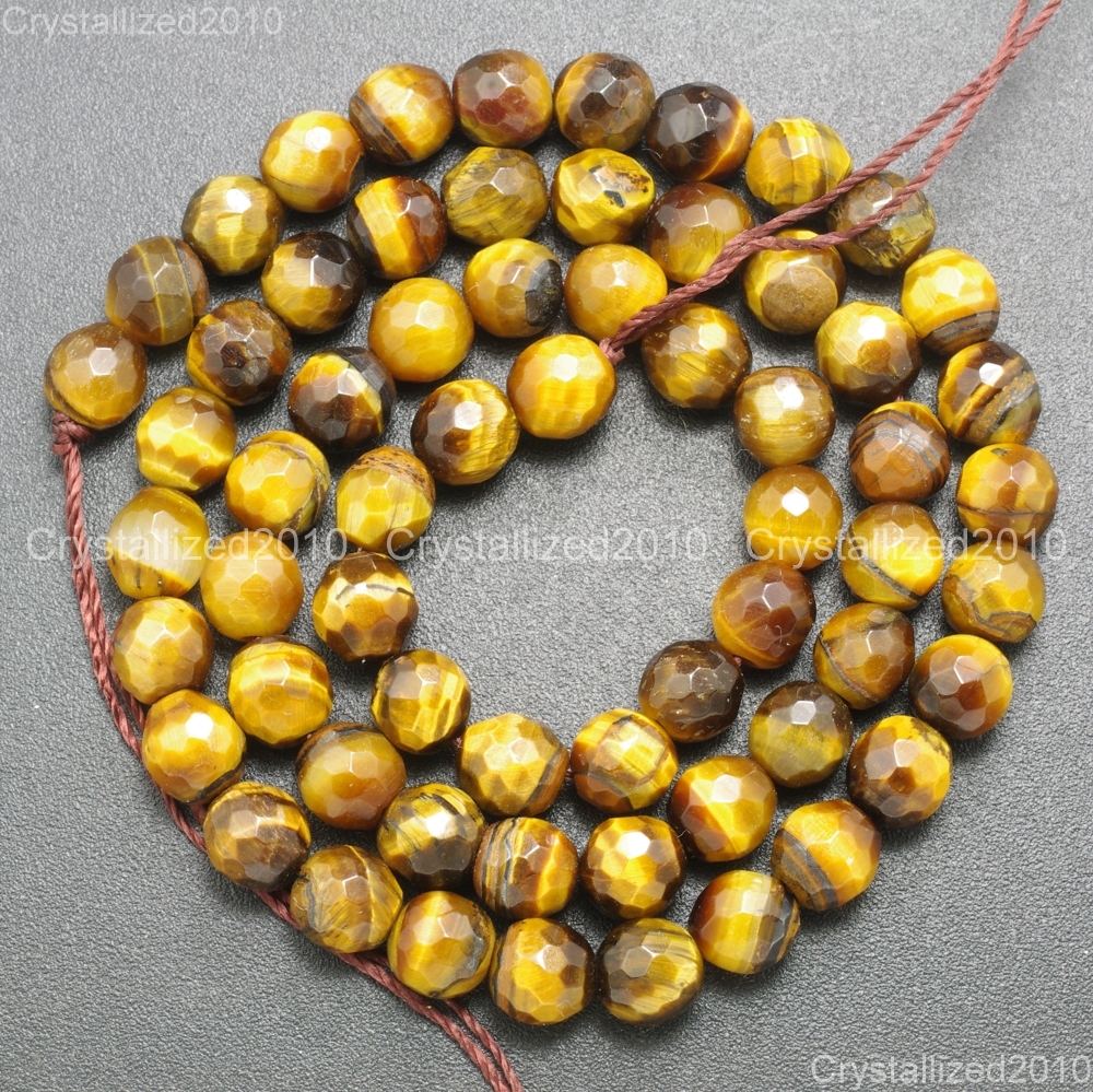 Natural Tiger’s Eye Gemstone Faceted Round Beads 2mm 4mm 6mm 8mm 10mm 12mm 15″
