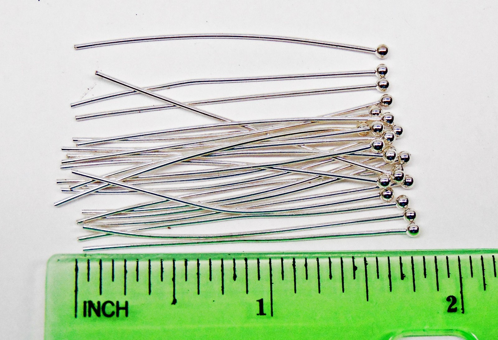 100 Silver Plated Brass BALL END HEAD Pins 1.75″ inch 22 gauge No Lead No Nickel