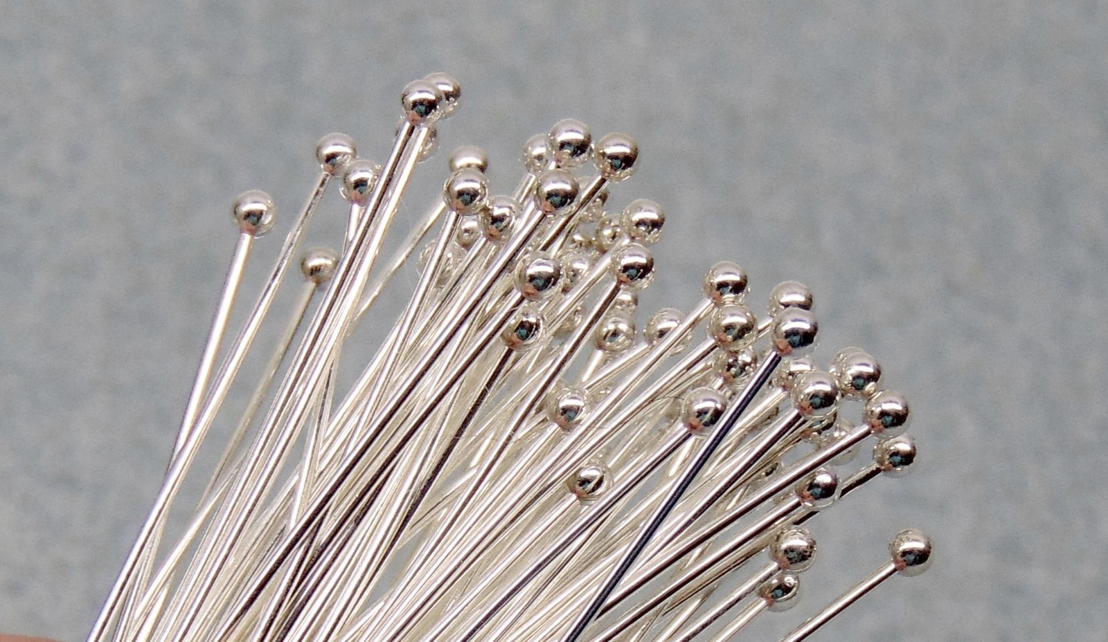 100 Silver Plated Brass BALL END HEAD Pins 1.75″ inch 22 gauge No Lead No Nickel