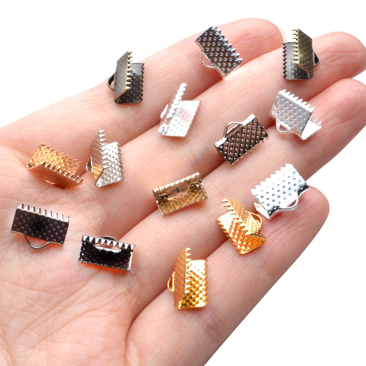 Pinch Crimp Ends,600Pcs Alloy Ribbon Clamps Ends Mixed Colors Ribbon Ends Cri…