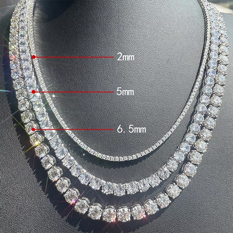 925 Solid Silver Tennis Cuban Chain Moissanite Diamond Necklace 2-6.5 mm Width