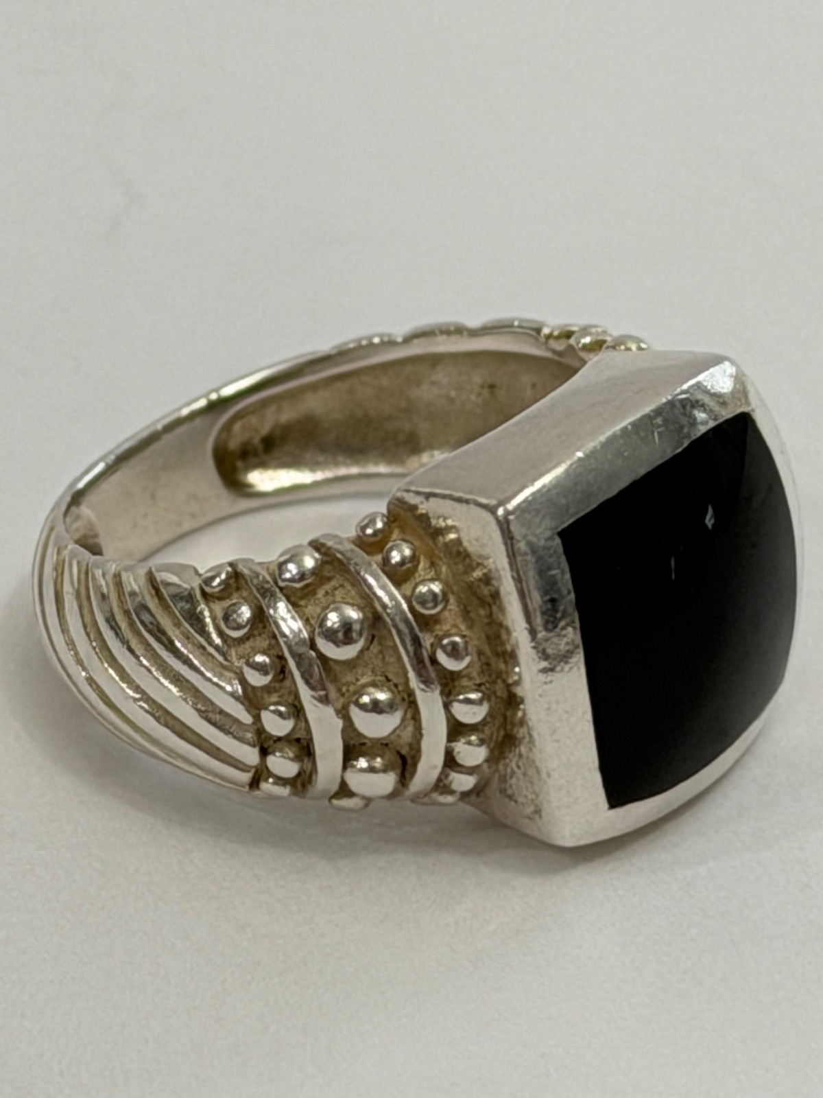 NF 925 Sterling Silver & Inset Black Onyx Ring – Thailand – Size Approx. 6.5