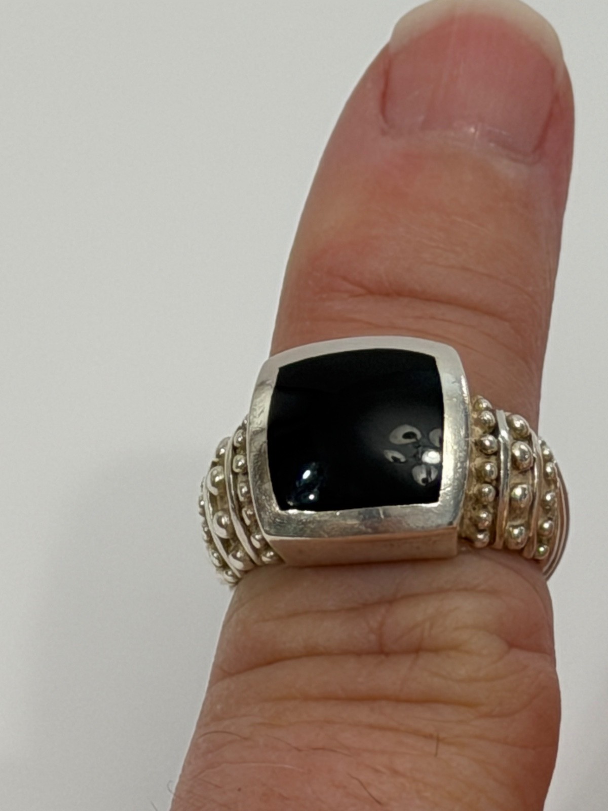 NF 925 Sterling Silver & Inset Black Onyx Ring – Thailand – Size Approx. 6.5