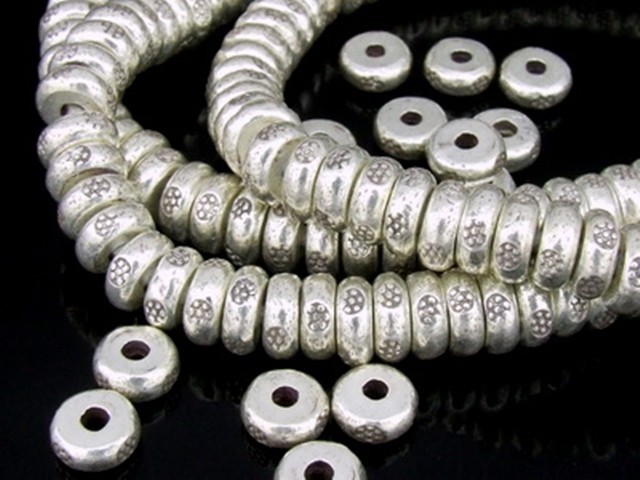Silver beads Karen hill tribe handmade silver Daisy print spacer bead