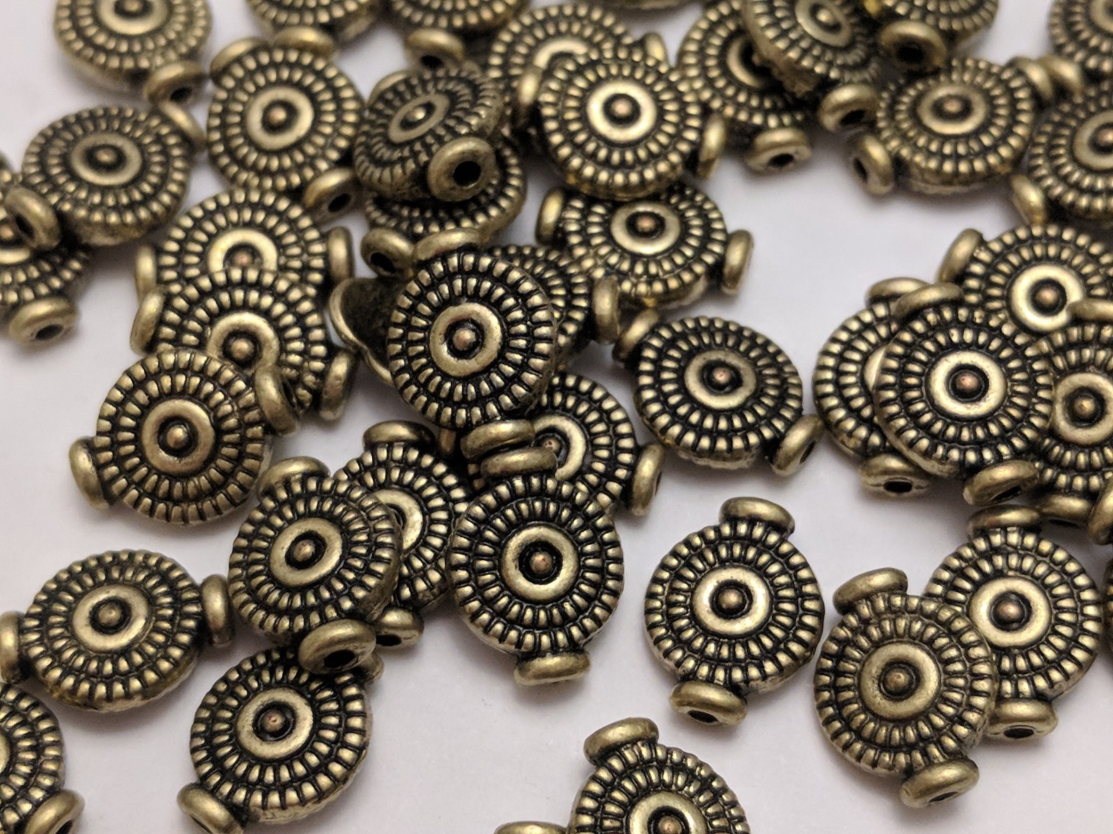 Flat Round Tibetan Style Alloy Beads, Antique Bronze 10×7.5x3mm, Hole 1mm Qty 20