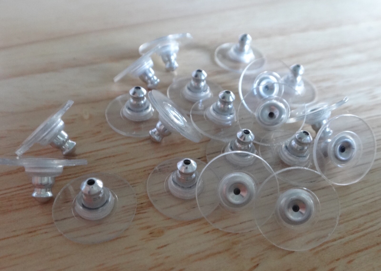 20 Nickel free Silver 11mm Comfort Earring Backs Bullet Clutch Plastic Disk