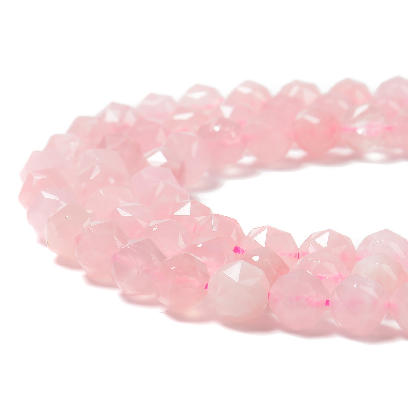 Natural Rose Quartz Diamond Star Cut Beads Size 10mm 15.5” Strand (10mm)
