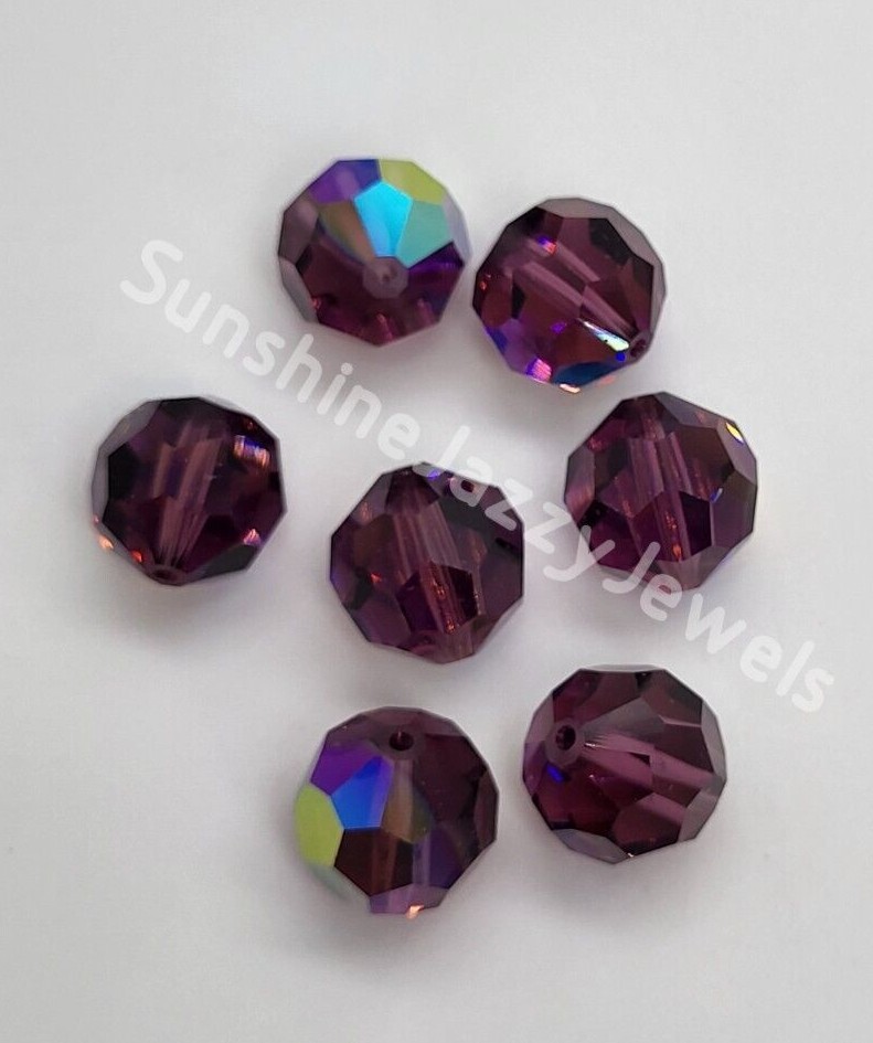 4pc Swarovski Crystal Amethyst AB Faceted Round 5000 Beads; 12mm, 14mm, 16mm