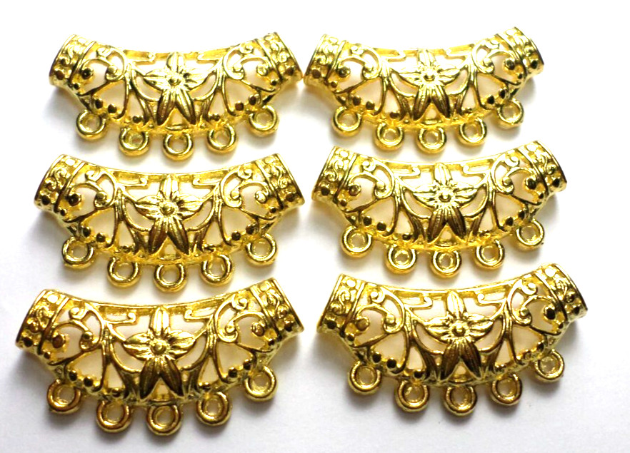 20 Vintage Shiny Gold Floral Art Deco Jewelry Connectors /Sliders 37x20mm USA