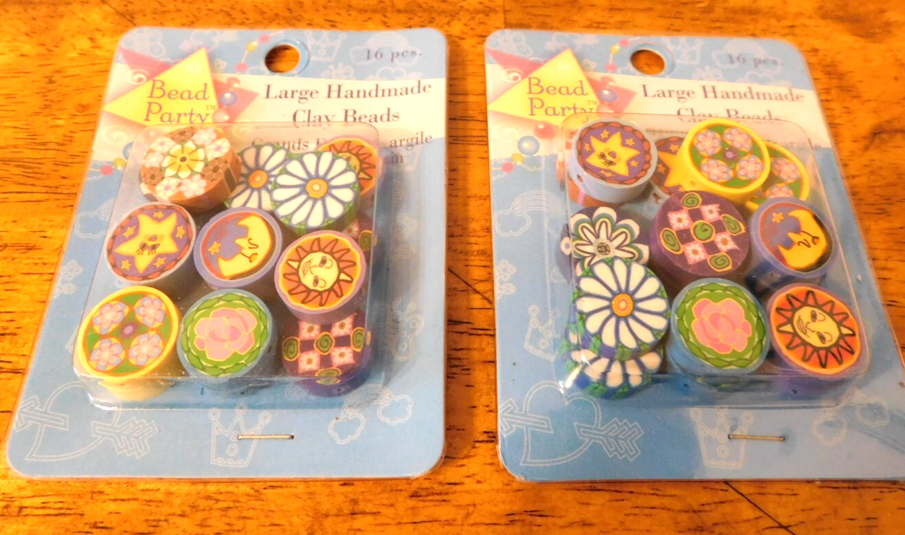2 NEW Packages of Bead Party Large Handmade Clay Beads for Jewelry Making