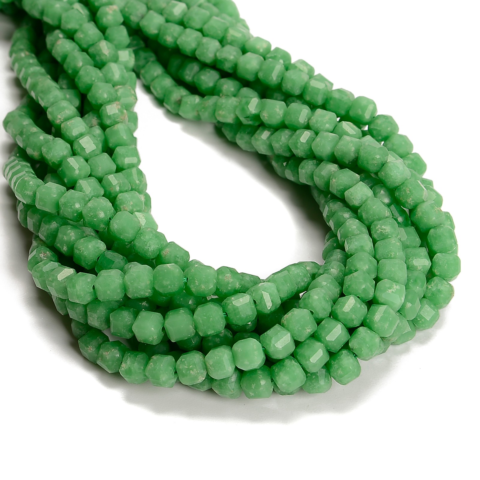 Natural Green Jadeite Jade Faceted Rubik’s Cube Beads Size 7mm 15.5” Strand