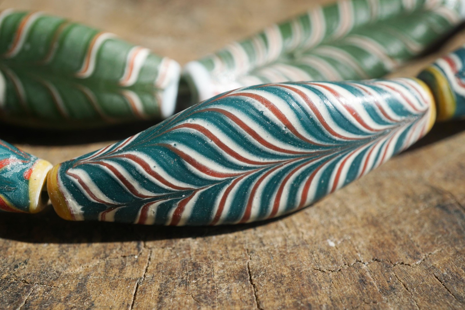 Artisan Made Java Glass Beads: Large Painted Feather Design (16x46mm), 2924D518