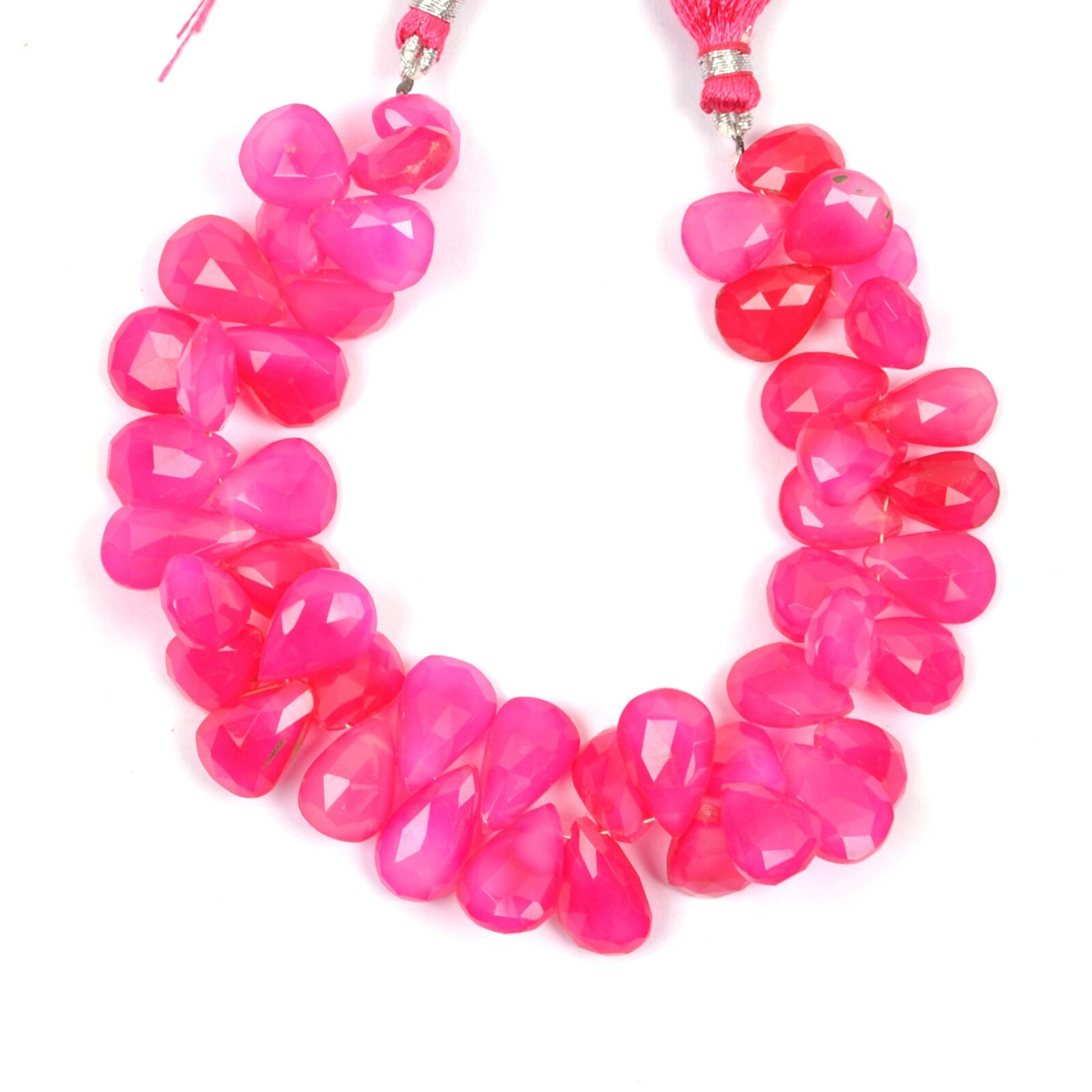Hot Pink Chalcedony Beads 8 Inch 8X12-11X15 MM 45Pieces Pear Shape Gemstone Bead