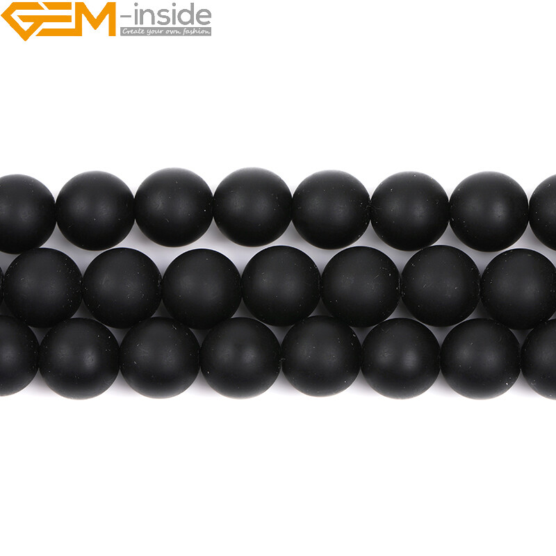 Natural Frosted Matte Black Agate Onyx Gemstone Round Beads For Jewellery Making