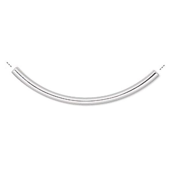 Bead, 100 Silver Plated Brass 38x2mm Curved Tube Beads with 1.1-1.2mm Hole