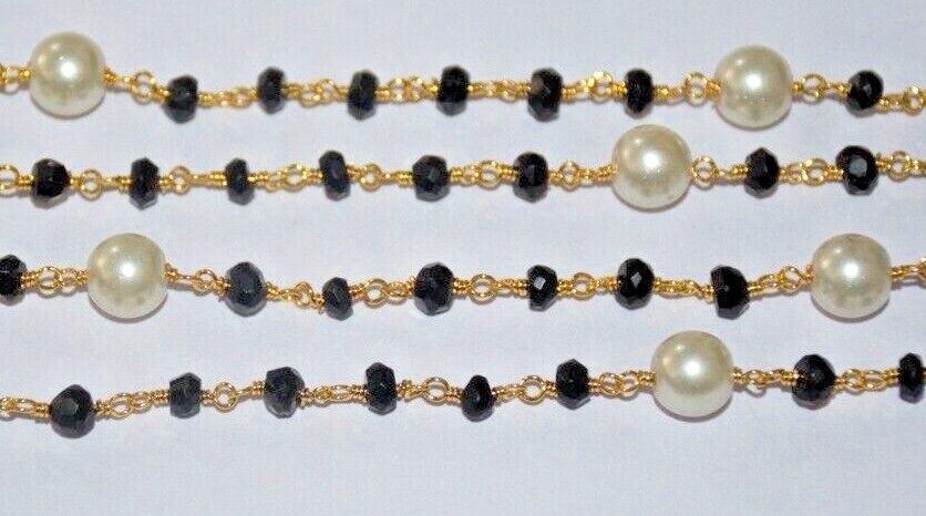 Wire wrapped jewelry making rosary chain, 4mm black gemstone beads bulk roll